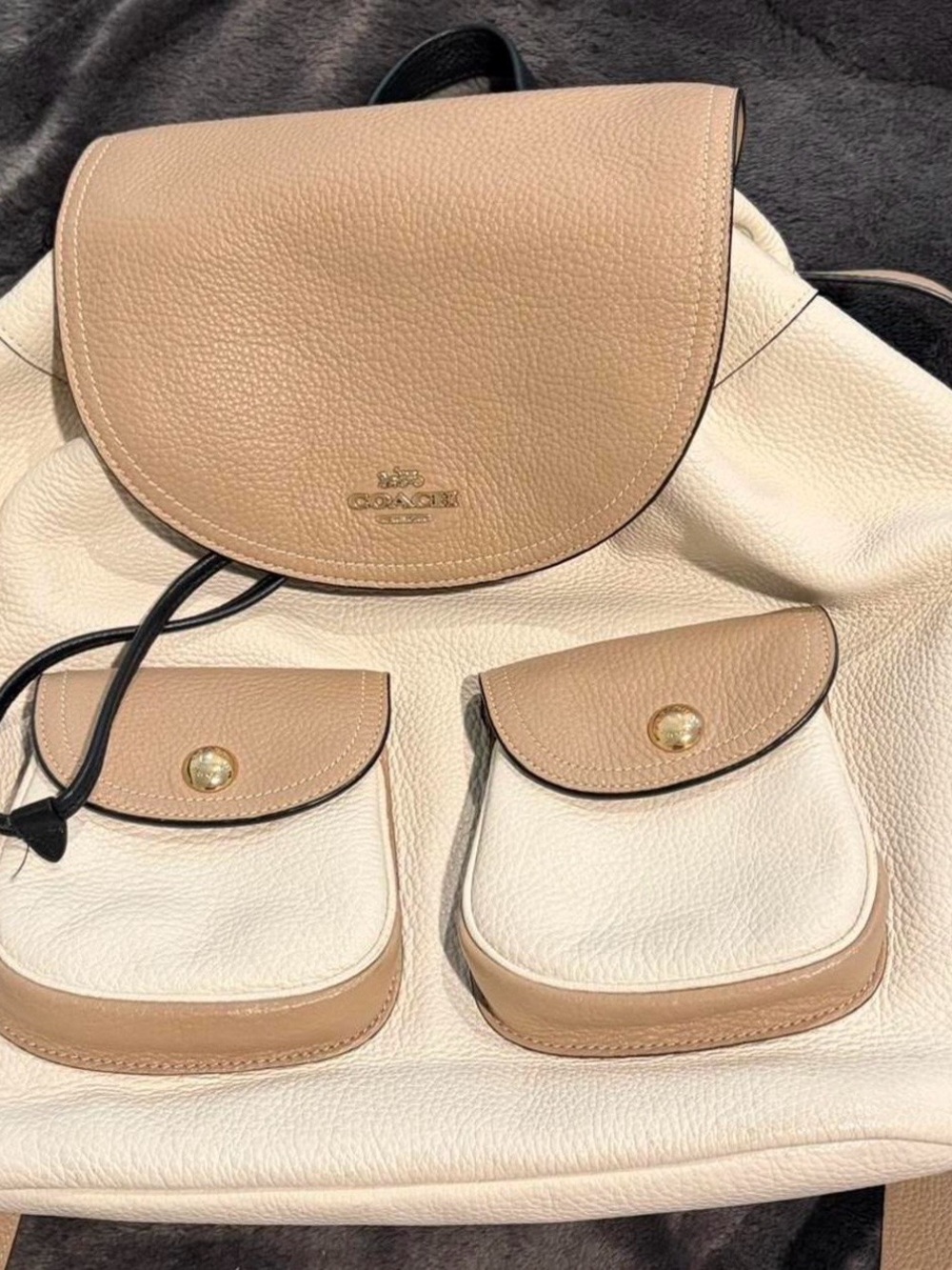 Coach Two-Tone Cream and Beige Pebbled Leather Backpack